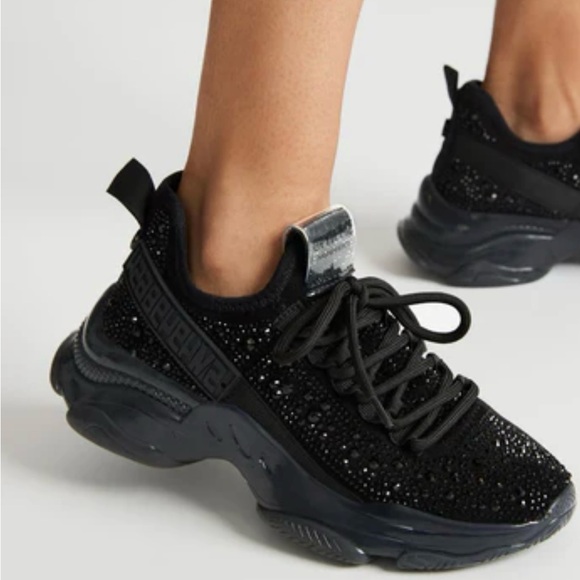 Steve Madden MAXIMA BLACK RHINESTONES Sneakers women’s size 8!! - Picture 3 of 7